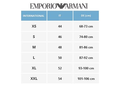 emporio Armani underwear size chart